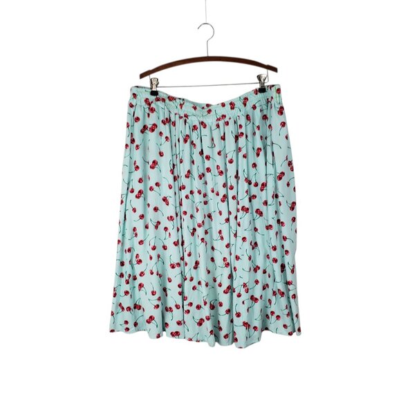 Torrid Retro Chic Midi Challis Pull On Skirt Aqua Cherry Print App. 2X SEE DESC - Picture 1 of 12
